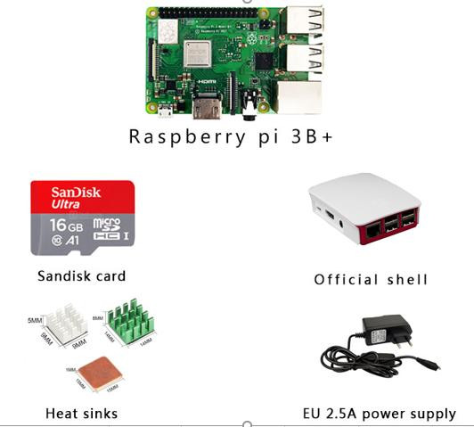 Набор 5 в 1 с одноплатным компьютером Raspberry Pi 3 B+ (E14, картонная коробка, EU вилка)