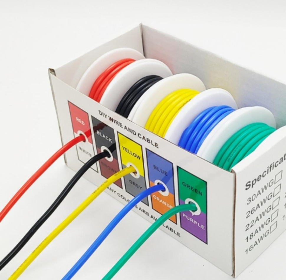 Red/Black/Yellow/Blue/ Flexible Silicone Wires 18AWG 5rollsx5M Green