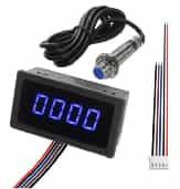 Цифровой тахометр (синий, 4 LED, 10-9999 об/мин, 8-24В, с датчиком Холла)
