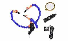 Magnifying Glass + Electric PCB Welding Flexible Blue Multifunctional (3 Holes 3 Arms + Torch + Fan) Arms