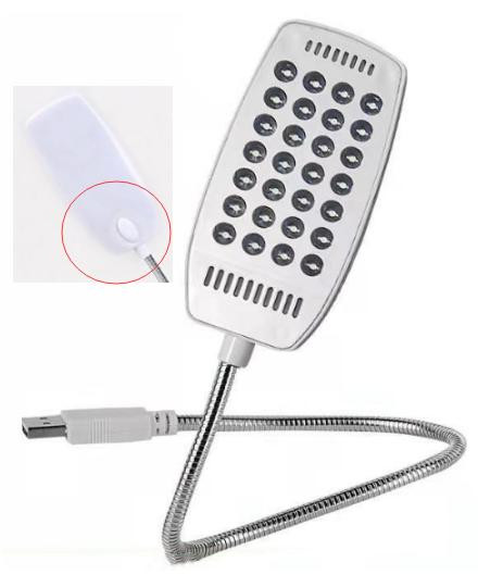 Светодиодная (28 LED) USB лампа для чтения с выключателем, белая