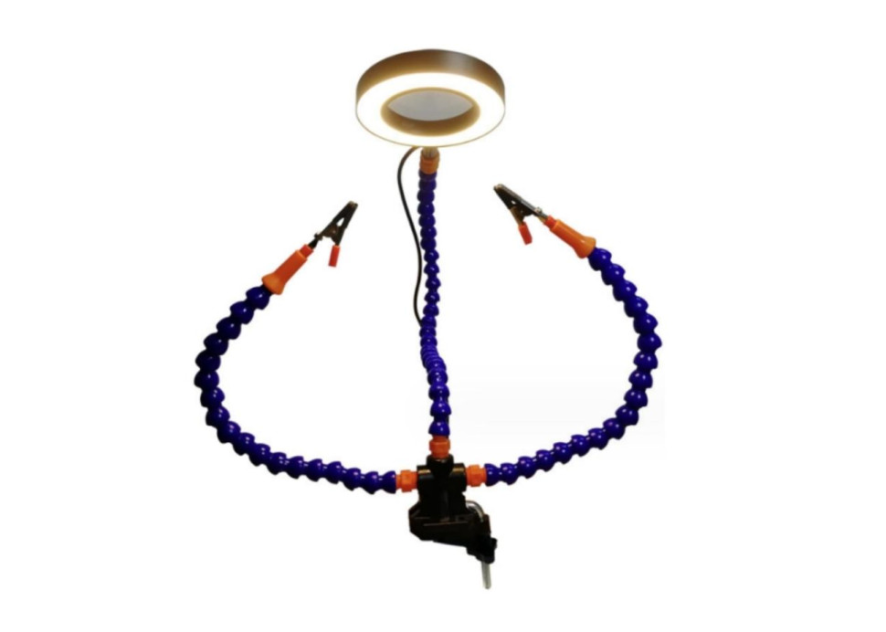 PCB Welding Flexible Blue Multifunctional (3 Holes 3 Arms + LED Magnifier) Arms