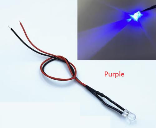 22-28V 3MM Water Clear Light with 20CM Cable Purple LED Indicator