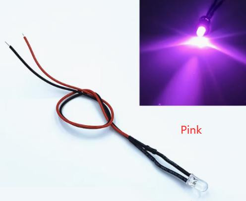 Pink LED Indicator Light 220V 5MM Water Clear with 20CM Cable
