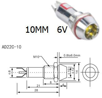 Красный светодиодный индикатор AD22C-10 (6В, металл)