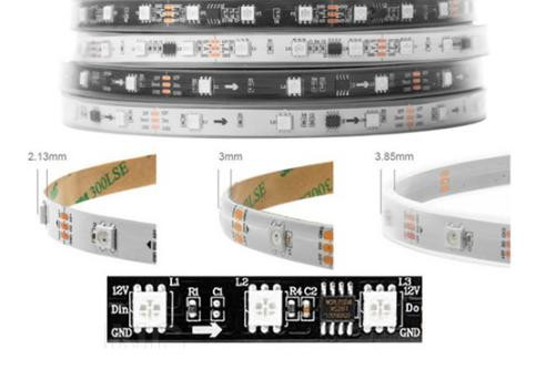 Адресная светодиодная лента WS2811 RGB5050 (черная, 12В, 60 LED/м, 5м, IP65, водонепроницаемая)